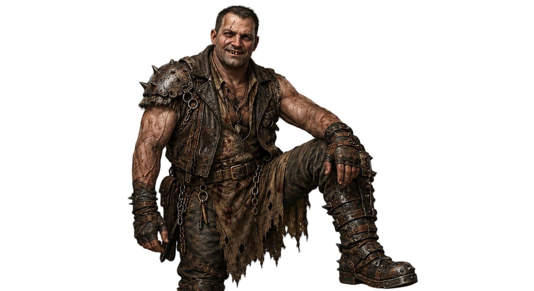 Gutter Glee, the scarred pitmaster of Bonetown's Fighting Pits