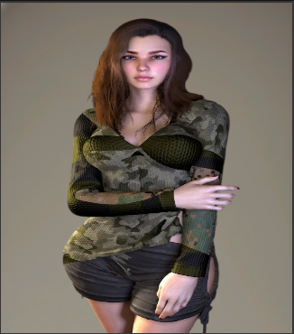 Kyra wearing patched Dust Runner clothing in her in-game companion profile